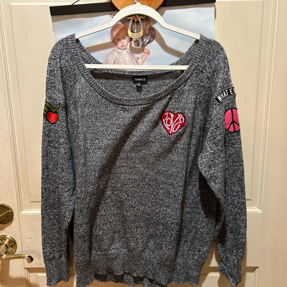 Torrid black marled knit patch scoop neck sweater